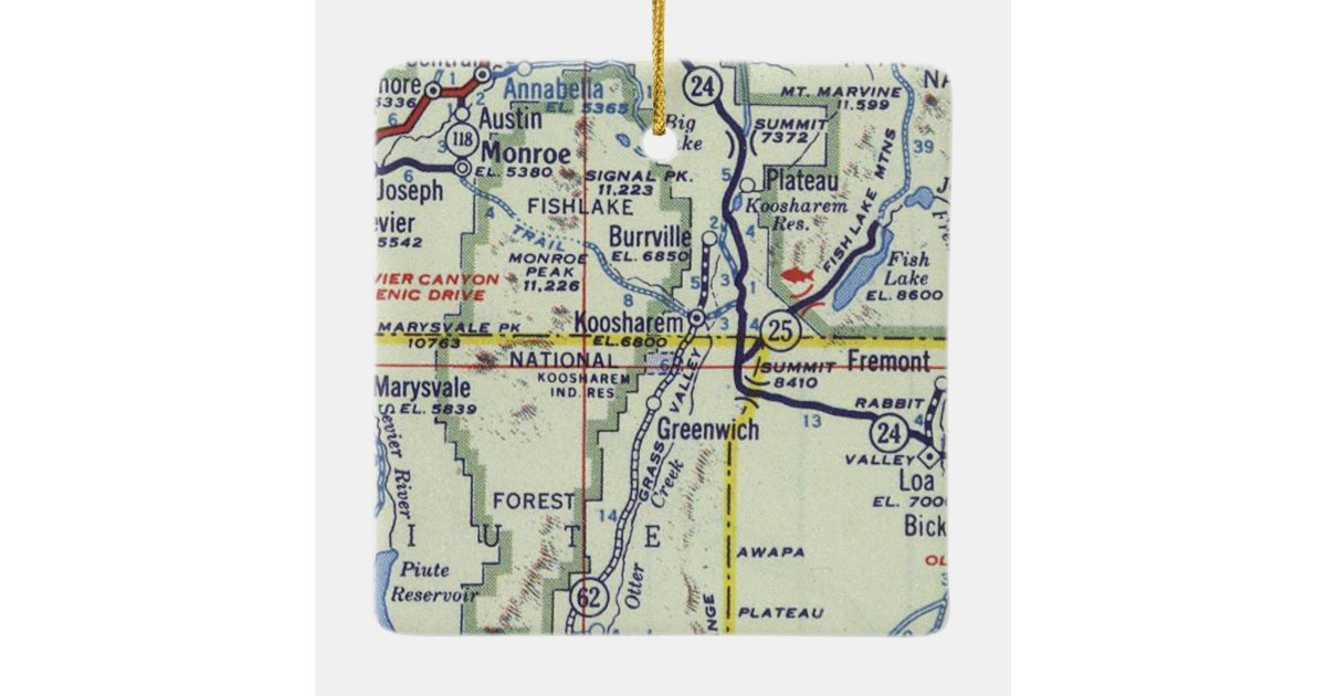 Koosharem and Monroe Utah Vintage Map Ceramic Ornament Zazzle