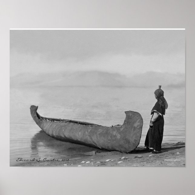 Kootenai Man Standing by Canoe Poster (Front)