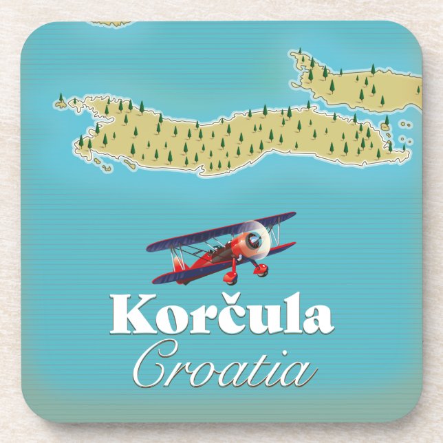 Korčula Croatia map Poster Ceramic Tile Beverage Coaster (Front)