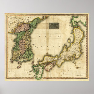 Korea and JapanPanoramic MapKorea and Japan Poster