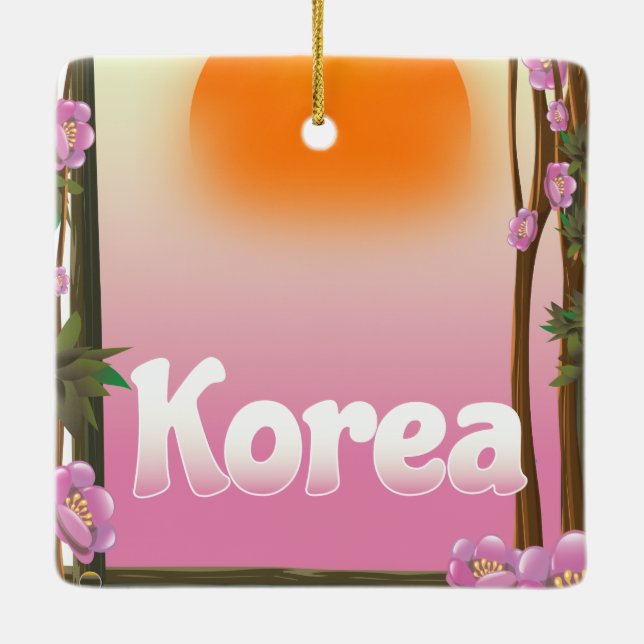 Korea Flowers travel poster Ceramic Ornament (Back)
