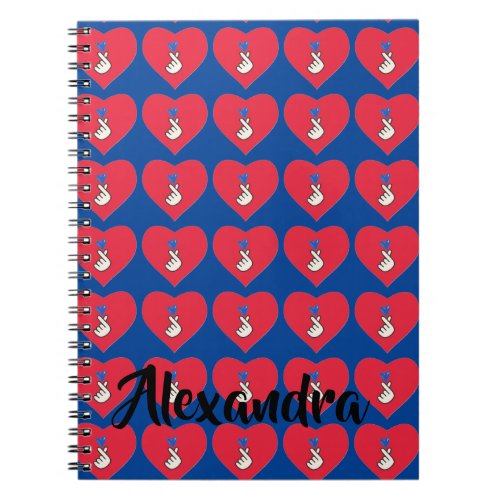  Korea Kpop Red Blue Hand Heart School Notebook