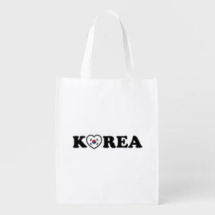 Korea Love Heart Flag Grocery Bag