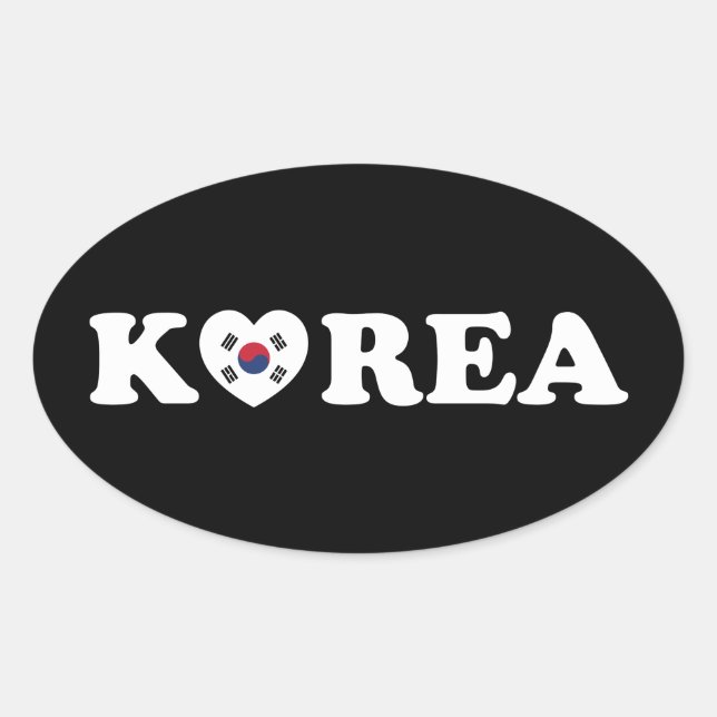 Korea Love Heart Flag Oval Sticker (Front)