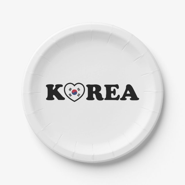 Korea Love Heart Flag Paper Plates (Front)