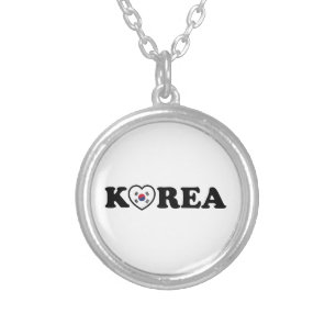 Korea Love Heart Flag Silver Plated Necklace