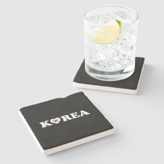 Korea Love Heart Flag Stone Coaster (Side)