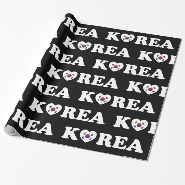 Korea Love Heart Flag Wrapping Paper (Unrolled)