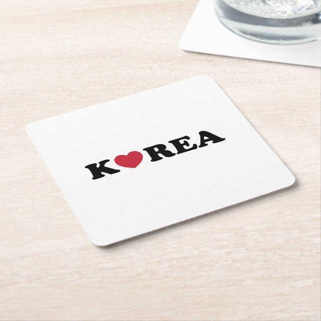 Korea Love Heart Square Paper Coaster (Angled)