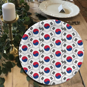 Korea plates, hearts, Korean Flag / South Korea Paper Plates