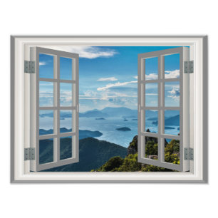 Korea Shoreline Ocean Misty Blue Asian Mountains Photo Print