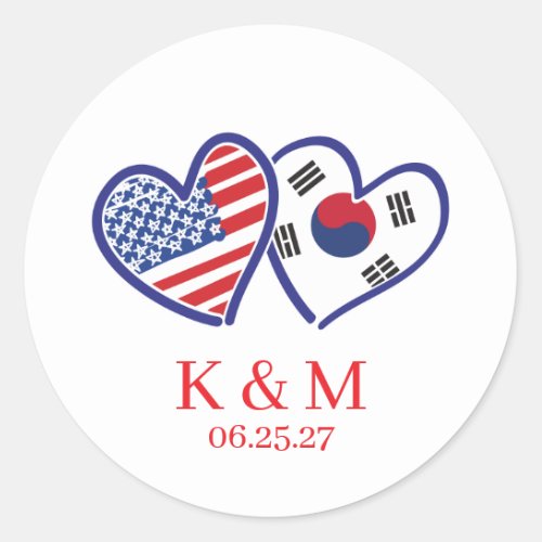 Korean American Heart Flags Classic Round Sticker