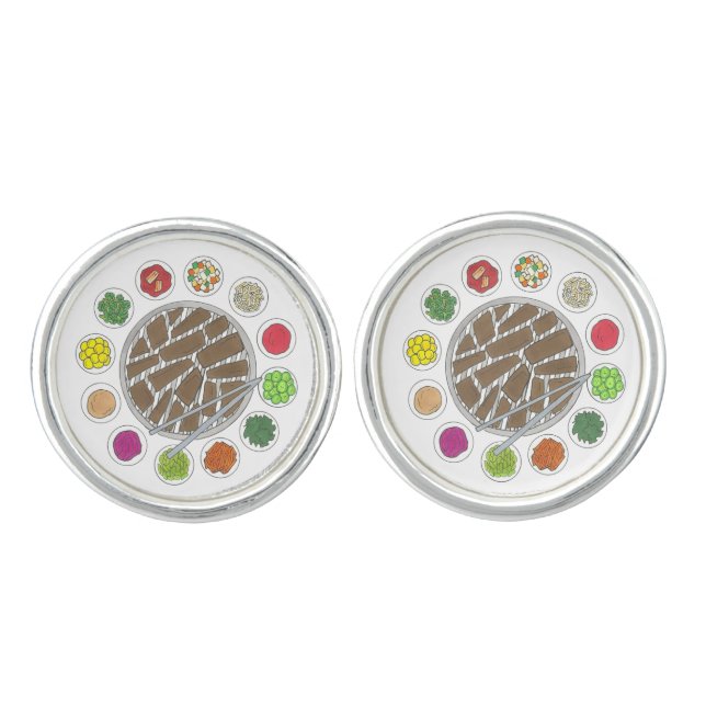 Korean BBQ Barbecue Roast Bulgogi Banchan Food Cufflinks (Front)