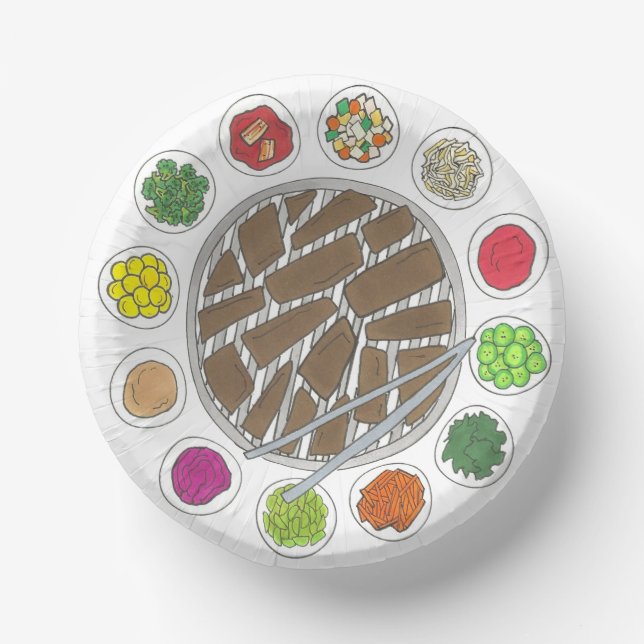 Korean BBQ Barbecue Roast Bulgogi Banchan Food Paper Bowls (Front)