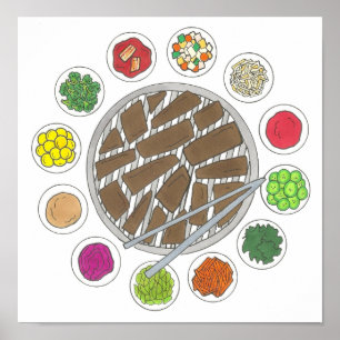 Korean BBQ Barbecue Roast Bulgogi Banchan Food Poster