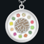 Korean BBQ Barbecue Roast Bulgogi Banchan Food Silver Plated Necklace<br><div class="desc">Design features an original marker illustration of a delicious meat roast Korean barbecue dinner (gogi-gui) with marinated beef (bulgogi) and various banchan (side dishes), including vegetables and condiments. Ideal for any foodie or fan of Korean cuisine. This design is also available on other products. Lots of additional food-themed illustrations are...</div>