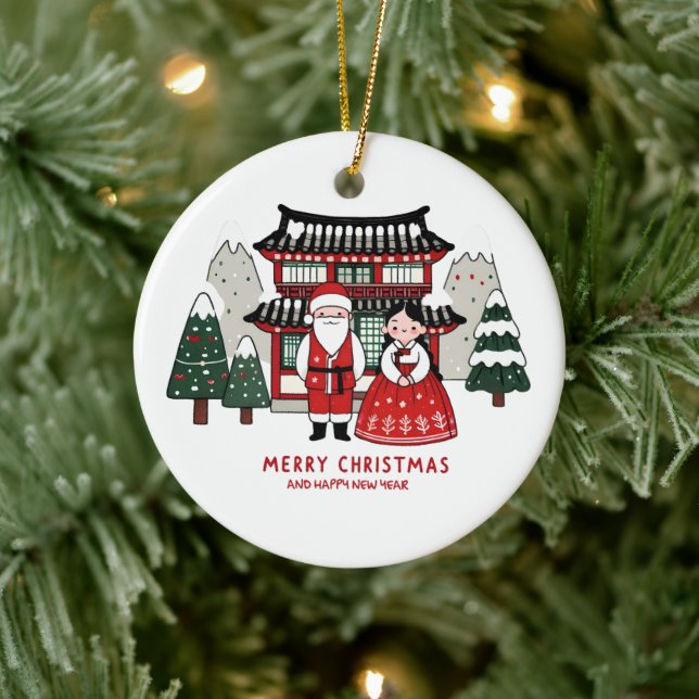 Korean Christmas and Happy New Year  Ceramic Ornament (Tree)