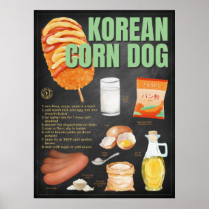 Korean Corn Dog Recipe Chalkboard Street Food Art Poster