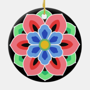 Korean Dancheong Flower Ceramic Ornament