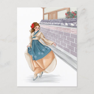 Korean girl waring hanbok post card