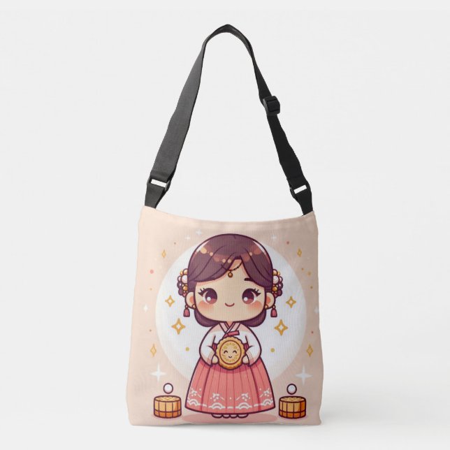 korean hanbok with moon cake  crossbody bag (Front)