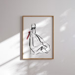 Korean Hanbok Woman with Red Ribbon Ink Poster