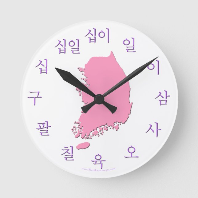 Korean Hangul Clock with Map - Purple and Pink (Front)
