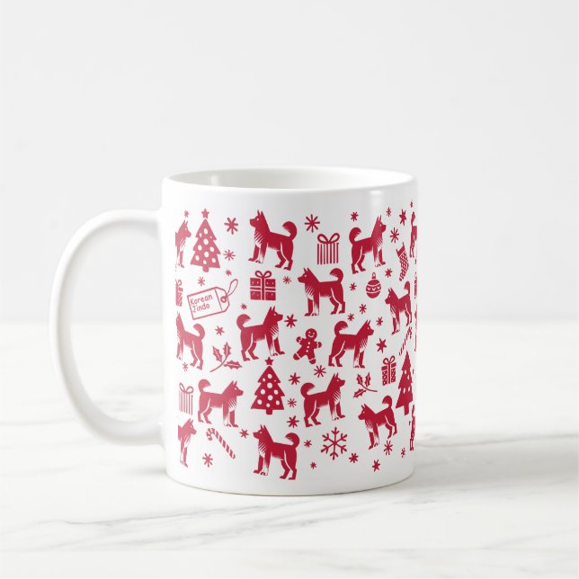 Korean Jindo Christmas Design Coffee Mug (Left)