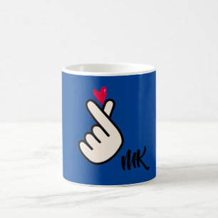 Korean K-pop Hand Heart Blue Monogram Coffee Mug