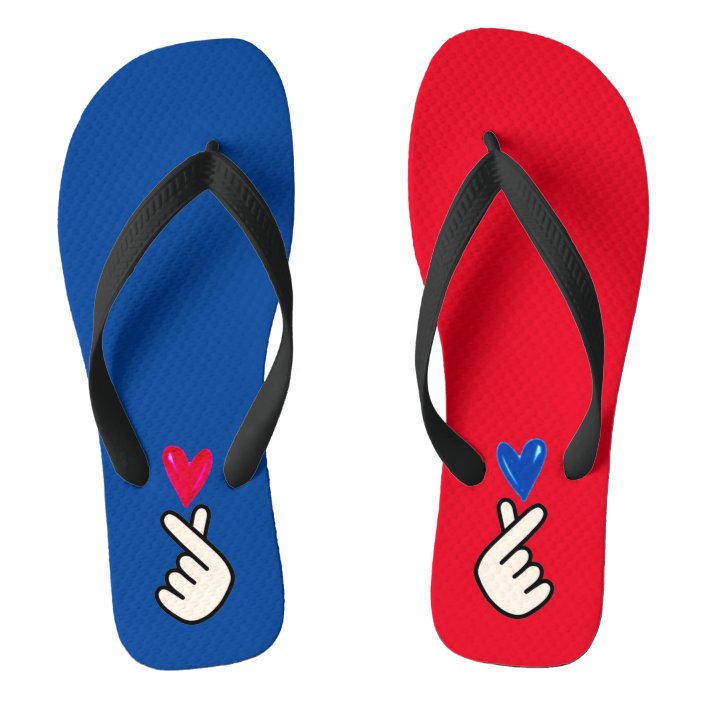 red and blue flip flops