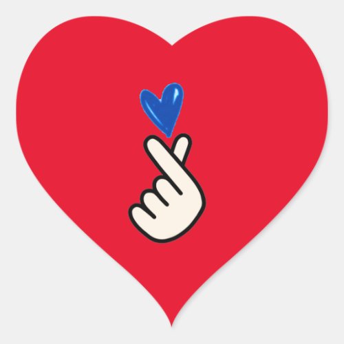 Korean K_pop Hand Heart Blue Red Heart Sticker