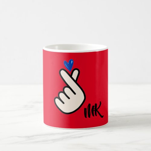 Korean K_pop Hand Heart Blue Red Monogram Coffee Mug