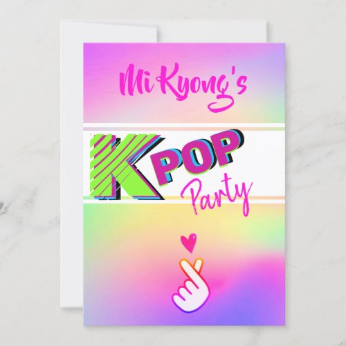 Korean K_pop Hand Heart Rainbow Party  Invitation