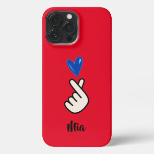 Korean K-pop Hand Heart Red Blue  iPhone 13 Pro Max Case