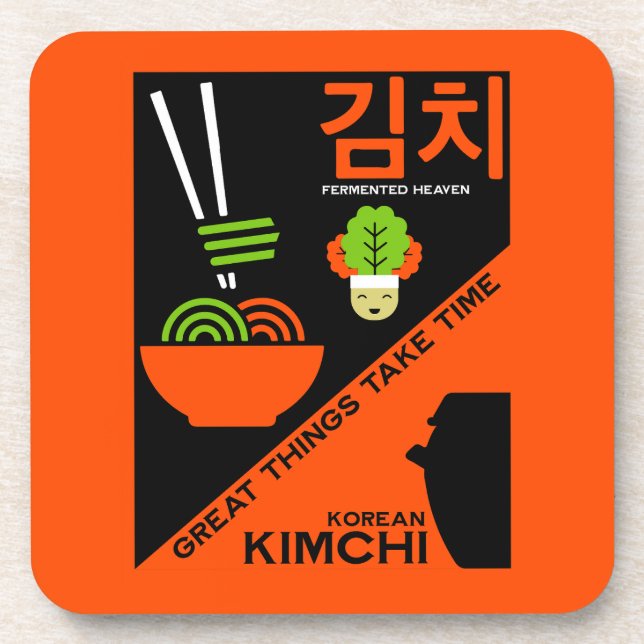 Korean Kimchi Kitchen Art Beverage Coaster (Front)