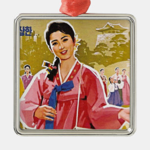 Korean Ladies Wearing Hanbok Metal Ornament