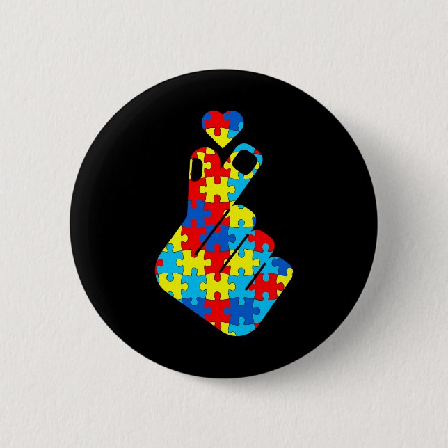 Korean Love Sign Language Autism Awareness Support Button (Front)