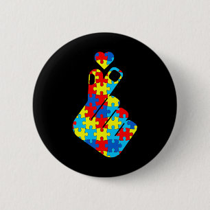 Korean Love Sign Language Autism Awareness Support Button