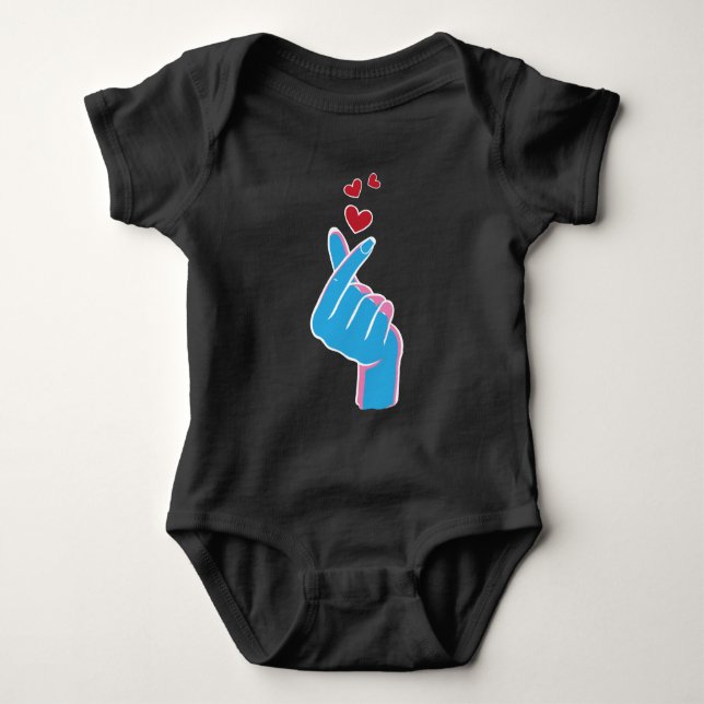 Korean Music Finger Heart Kpop Seoul Hallyu Baby Bodysuit (Front)