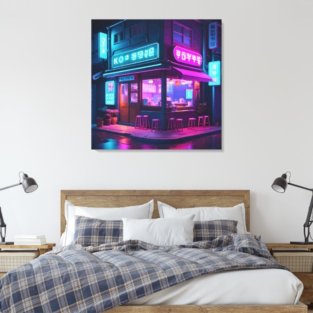 Korean Neon Coffee House LoFi Art  Canvas Print (Insitu(Bedroom))