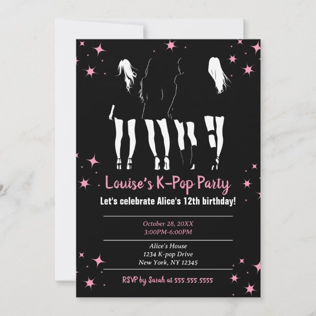 Korean Pop Music K-Pop Black Pink Birthday Party Invitation | Zazzle