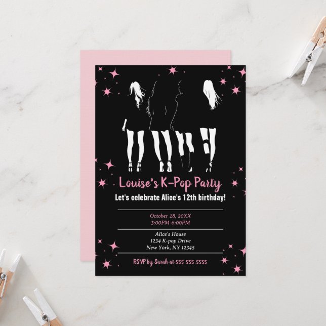Korean Pop Music K-Pop Black Pink Birthday Party Invitation | Zazzle