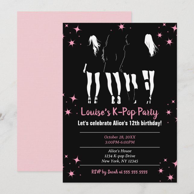Korean Pop Music K-Pop Black Pink Birthday Party Invitation | Zazzle
