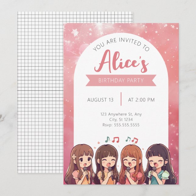 Korean Pop Music K-Pop Girlband Birthday Party Invitation | Zazzle