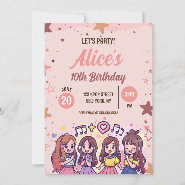 Korean Pop Music Star K-Pop Theme Birthday Party Invitation | Zazzle