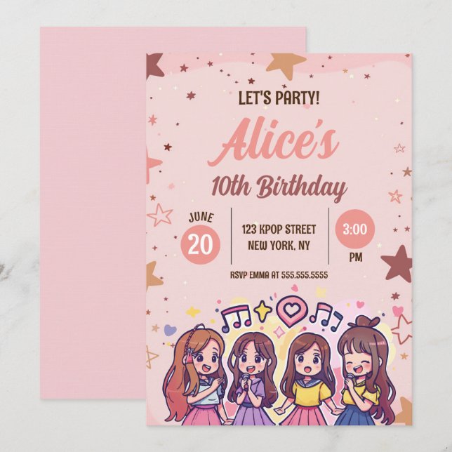 K-POP タレントカード Invitation Korean Pop Music Star K-Pop Theme Birthday Party Invitation | Zazzle
