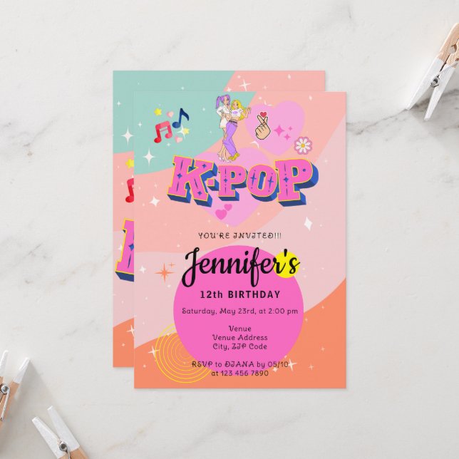 Korean Pop Music Star K-Pop Theme Birthday Party Invitation | Zazzle