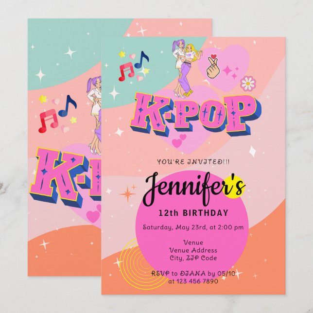 K-POP タレントカード Invitation Korean Pop Music Star K-Pop Theme Birthday Party Invitation | Zazzle