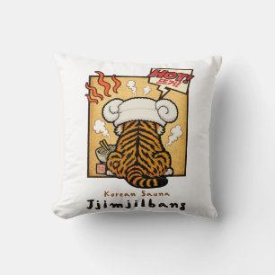 Korean Sauna Jjimjilbang Tiger  Throw Pillow