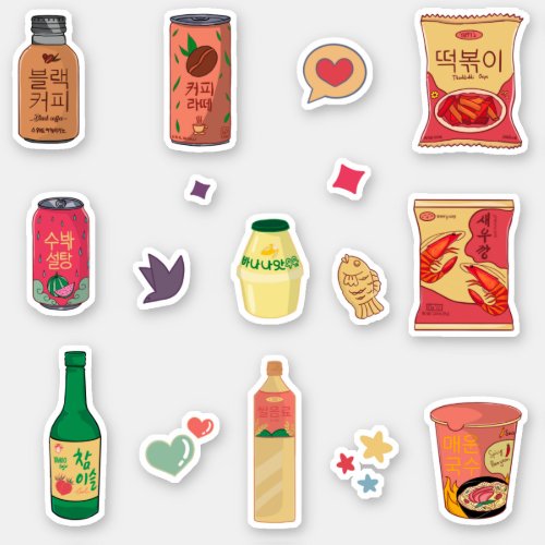 Korean snacks and drinks sticker set